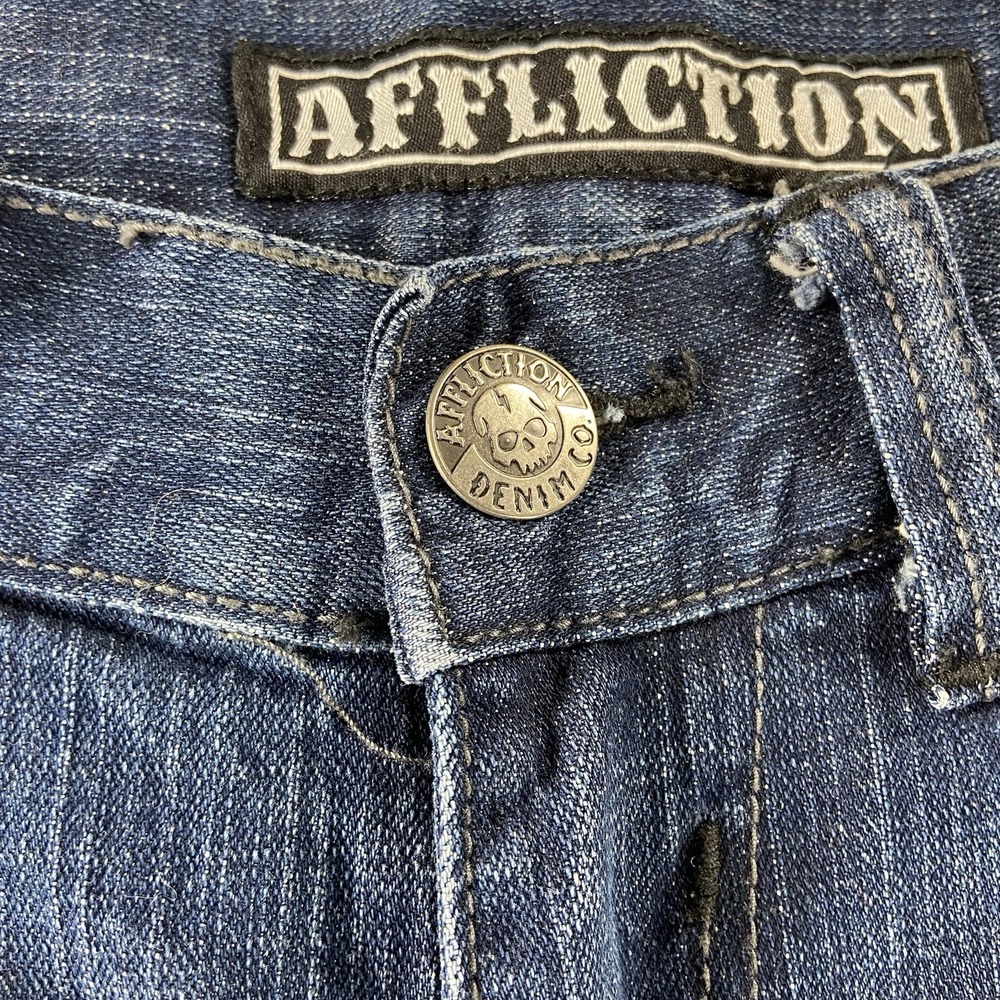 Affliction Jeans mens 34x35 Blue Denim Gage Distressed Grunge Biker Emo Punk Y2K - Picture 5 of 16